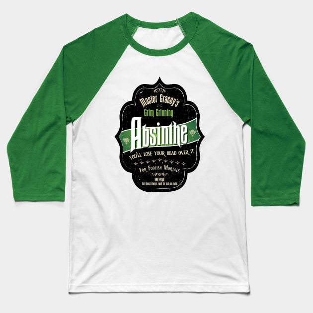 Master Gracey's Grim Grinning Absinthe Baseball T-Shirt by EnchantedTikiTees